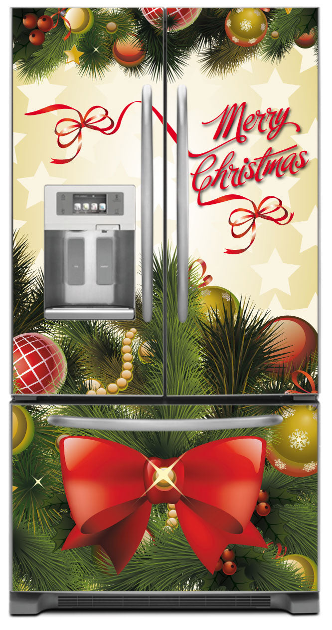 Magnetic Merry Christmas Bow Fridge Skin