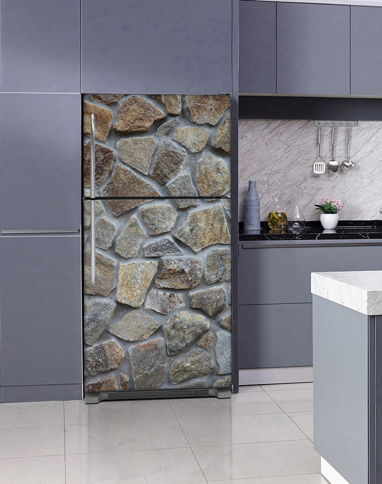 Lavender Kitchen Cabinets Insert Stone Wall Magnet Skin on Fridge Model Type Top Freezer with White Marble Floors