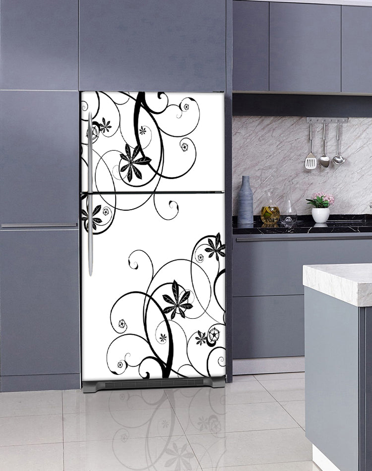 Lavender Kitchen Cabinets Insert Swirling Flowers Magnet Skin on Fridge Model Type Top Freezer with White Marble Floors