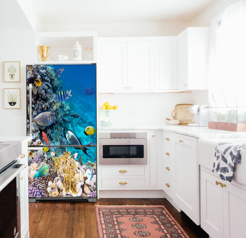 magnetic coral fish fridge cover on bottom freezer style fridge