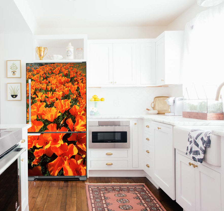 magnetic orange poppies fridge skin on bottom freezer model refrigerator