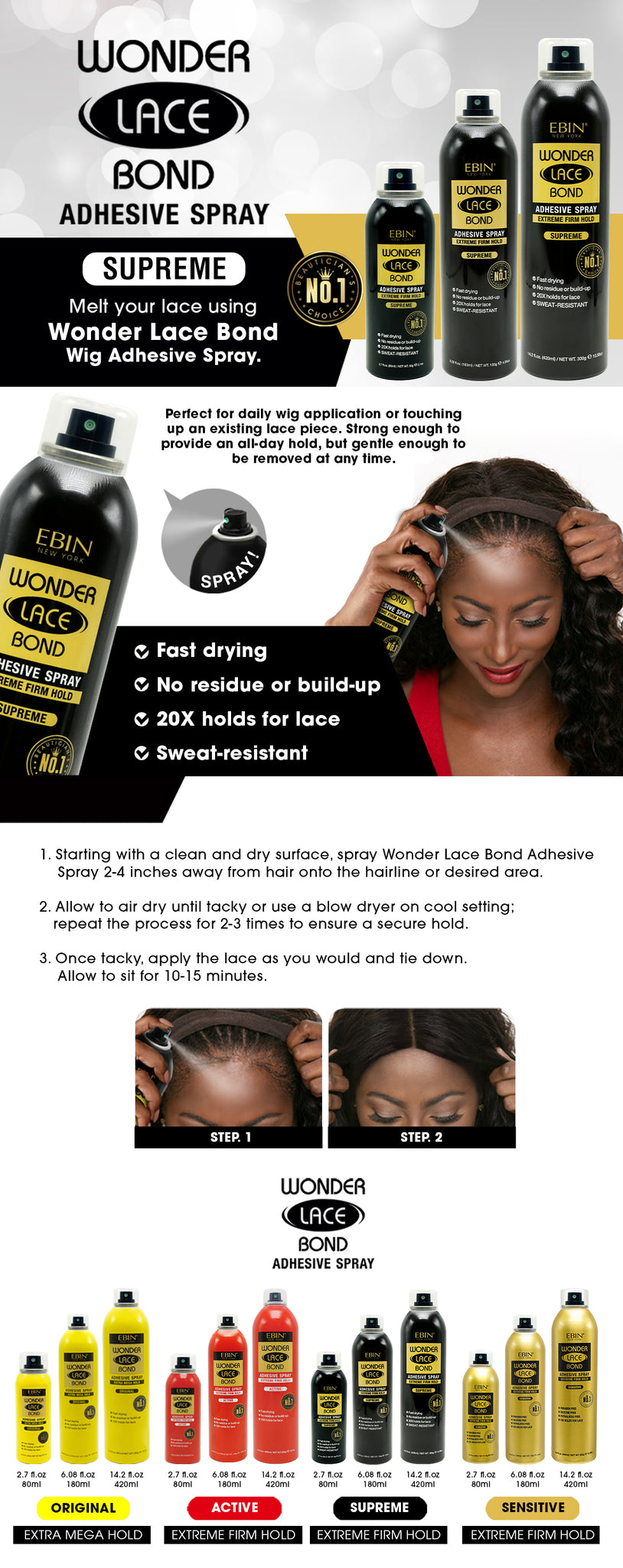 Ebin Wonder Lace Bond Wig Adhesive Spray - Supreme 