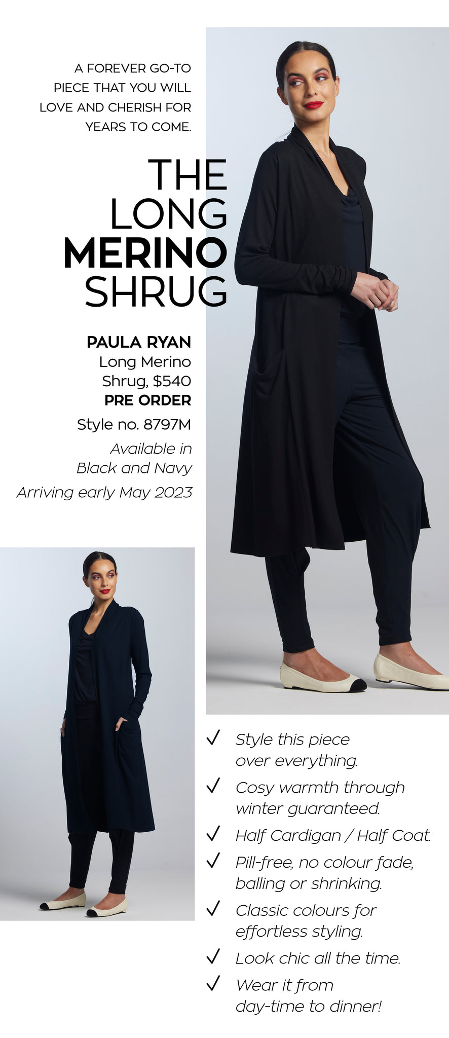 Paula Ryan MErino Long Line Cardigans