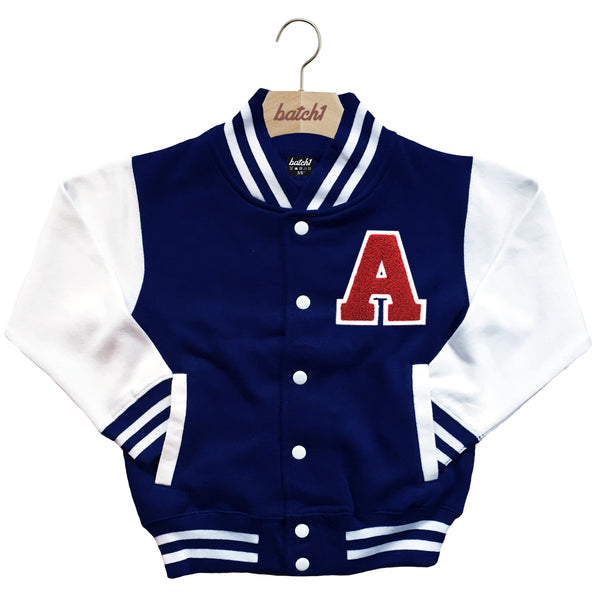 BATCH1 KIDS VARSITY BASEBALL JACKET PERSONALISED WITH GENUINE US COLLE ...