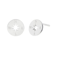 Load image into Gallery viewer, Silver Small Compass Stud Earrings
