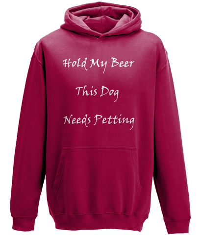 red hoodie with white writing
