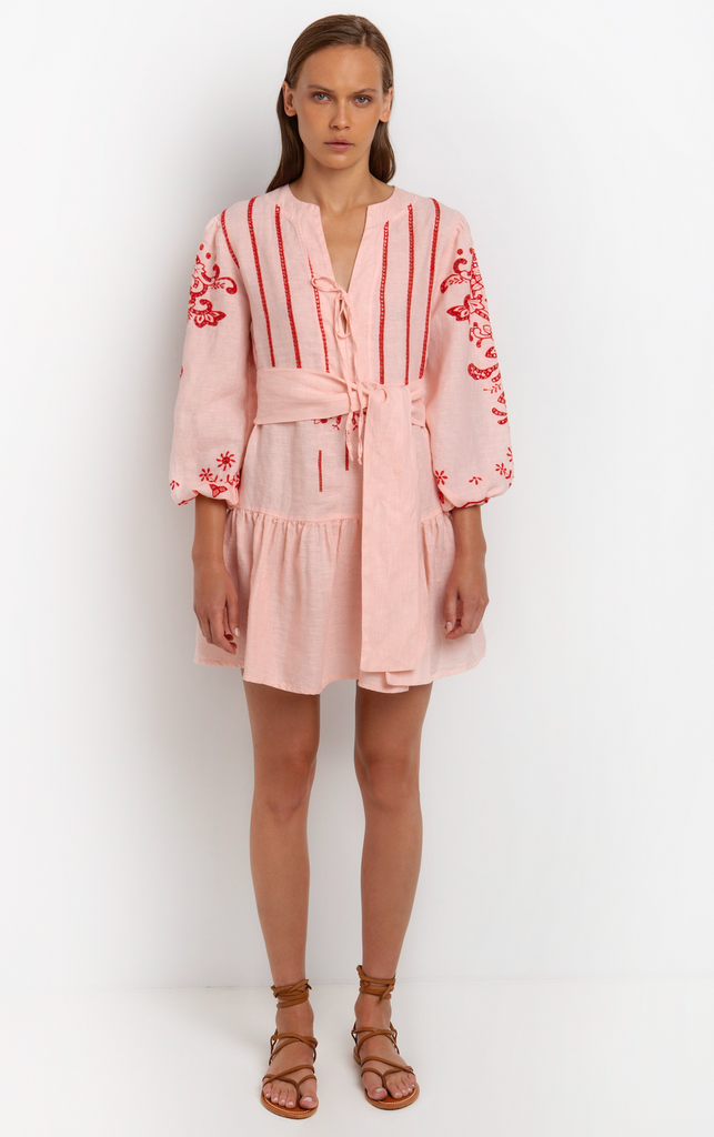 230111 Short Dress With Belt Pink/Red