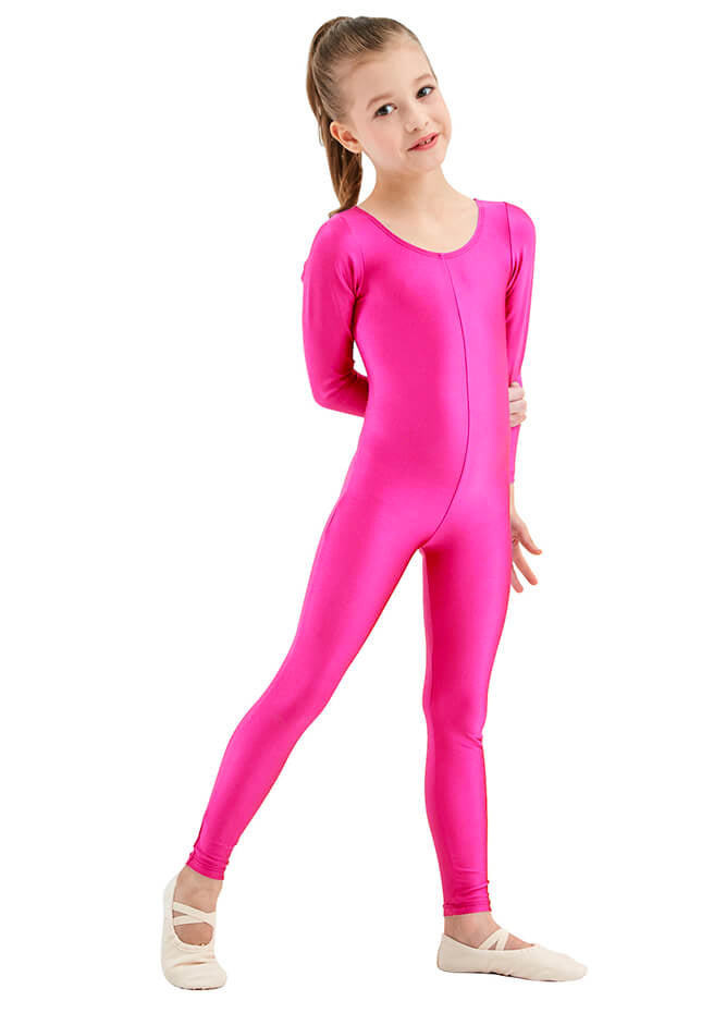 Girls Pink Long Sleeve Spandex Unitard