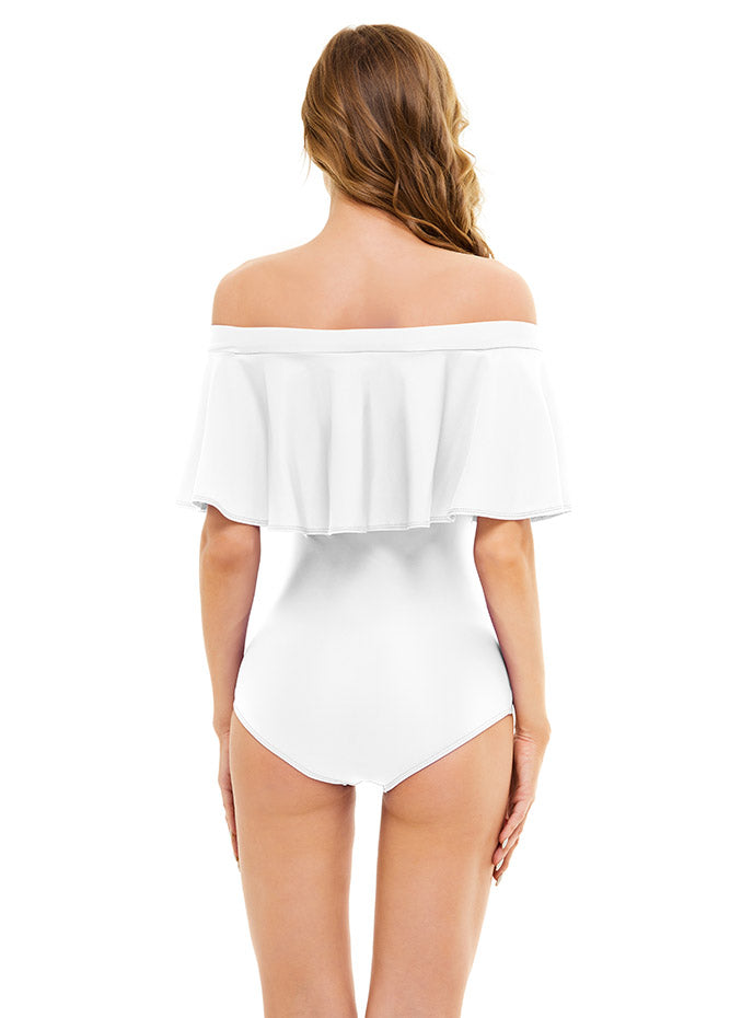 Ladies Off Shoulder Ruffle One Piece Swimsuit