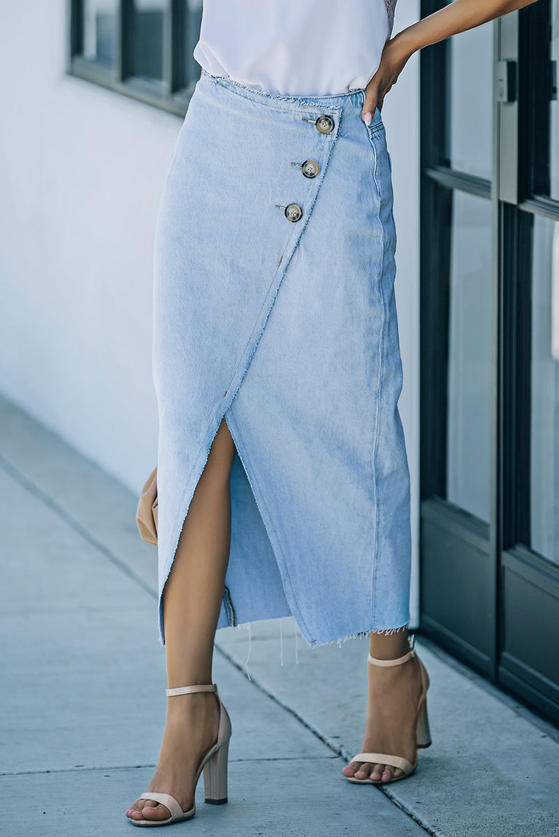 Buttoned Raw Hem Denim Skirt – Dr. Fashion