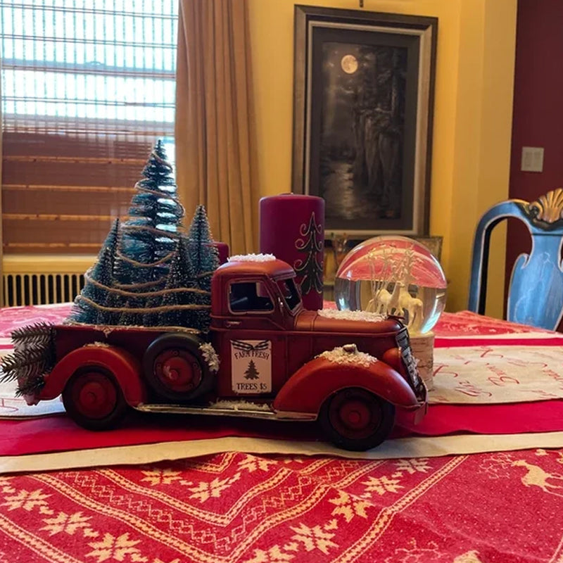 red farm truck christmas centerpiece