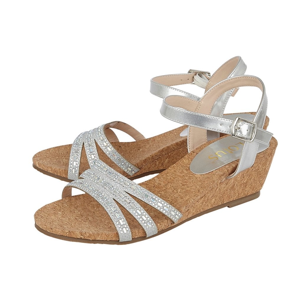 lotus silver wedge sandals