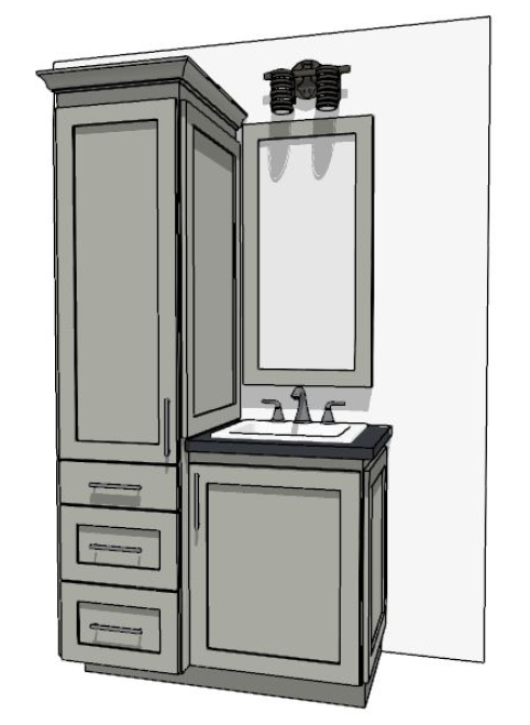 37-48" Vanity with 3-drawer linen cabinet on the left and sink over one full-height door on right