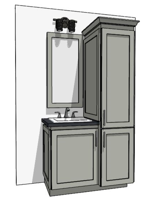 37-48" Vanity with two-door linen cabinet on the right and sink over one full-height doors on left