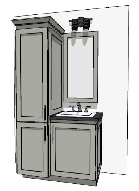 37-48" Vanity with two-door linen cabinet on the left and sink over one full-height doors on right