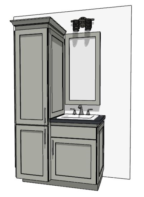 37-48" Vanity with two-door linen cabinet on the left and sink over false drawer front and one full-height door on right