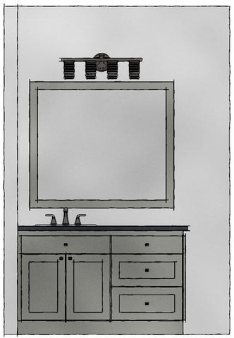 49 to 60-inch bathroom vanity with sink left, false drawer front and doors below, and 3 drawer bank right