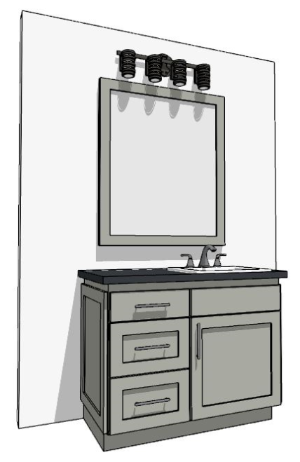 37-48" Vanity with 3 Drawers on Left and Sink Base, False Drawer Front and Door on Right