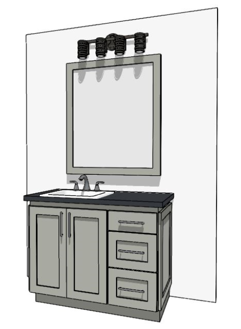 37-48" Vanity with Sink over two full-height doors on left and 3 drawers on right