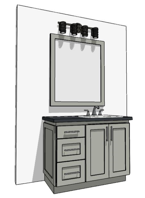 37-48" Vanity with Sink over two full-height doors on right and 3 drawers on left
