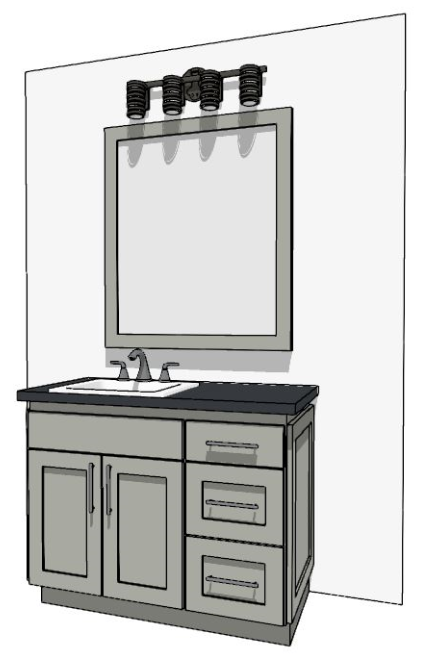 37-48" Vanity with Sink over false drawer front over two doors on left and 3 drawers on right