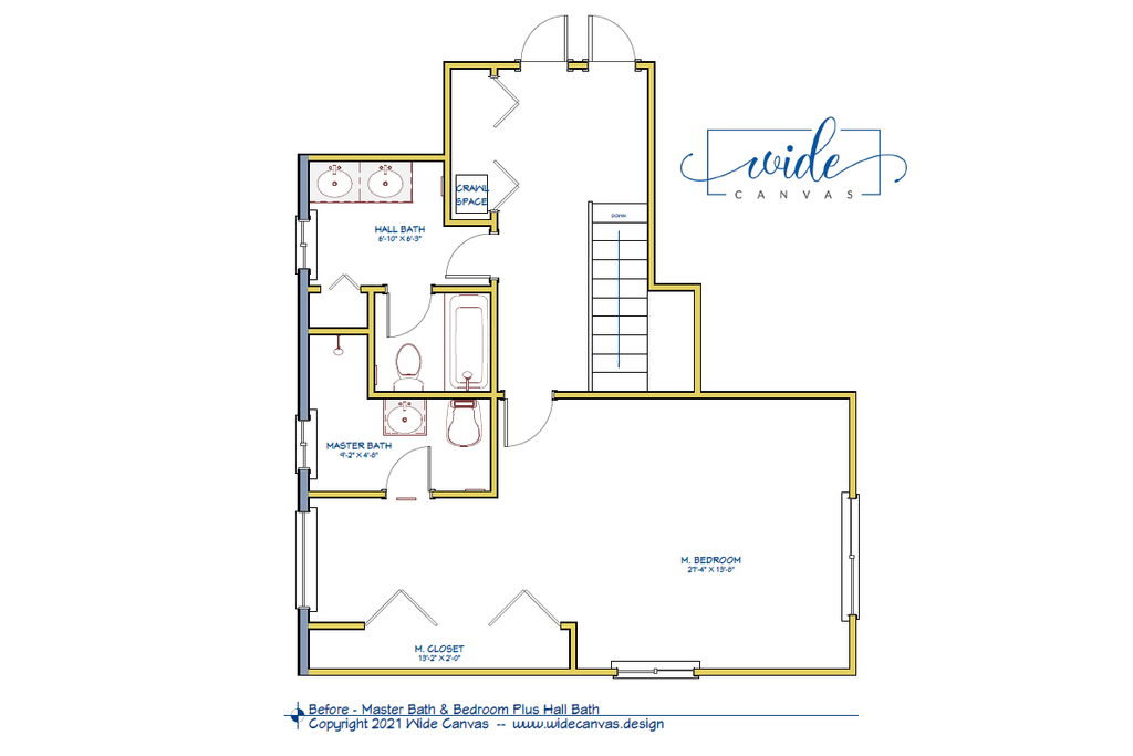 Small Cramped Master Bathroom Before Remodel Architectural Floor Plan Space Plan by Jackie Lopey of Wide Canvas