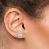 TE016 - •	Diamond Earrings  / 18k Emerald Cut Illusion Setting Diamond / Step cut mosaic Pie cut diamond studs
