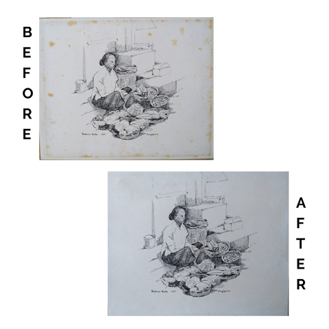 Restoration of mould and foxing on artwork