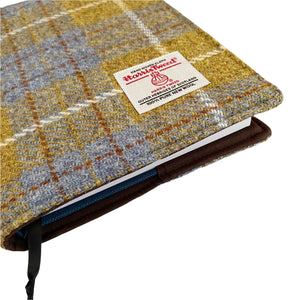 Blue & Mustard Tartan Harris Tweed Padded A5 Notebook Cover