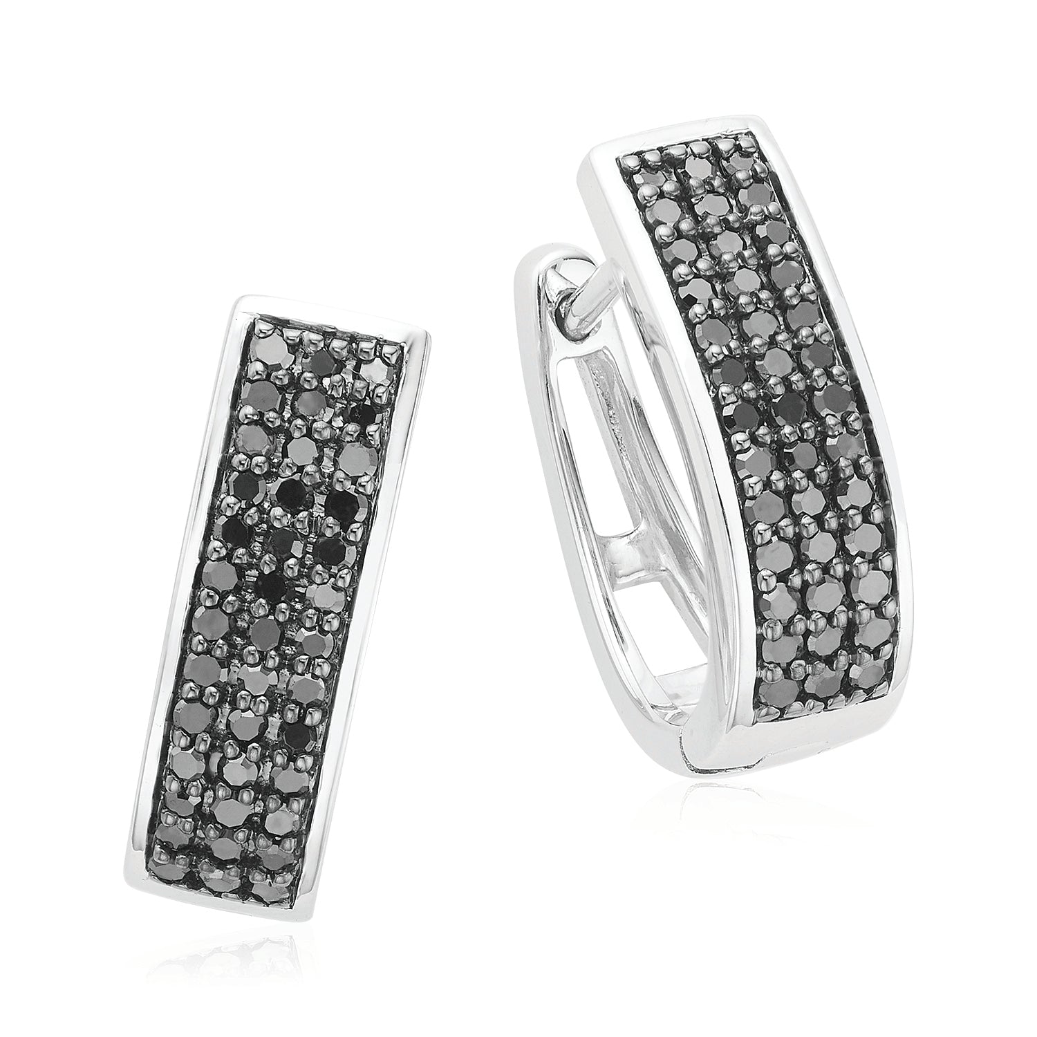 18kt White Gold Black and White Diamond Hoops  Hoop Earrings  Earrings   Fashion Jewelry