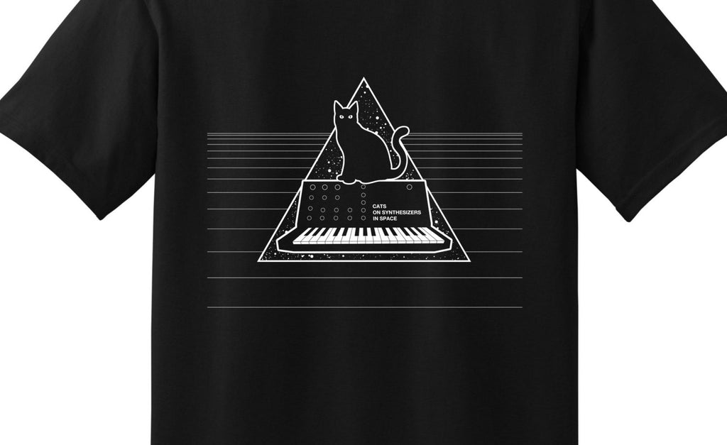 cats on synthesizers in space t shirt