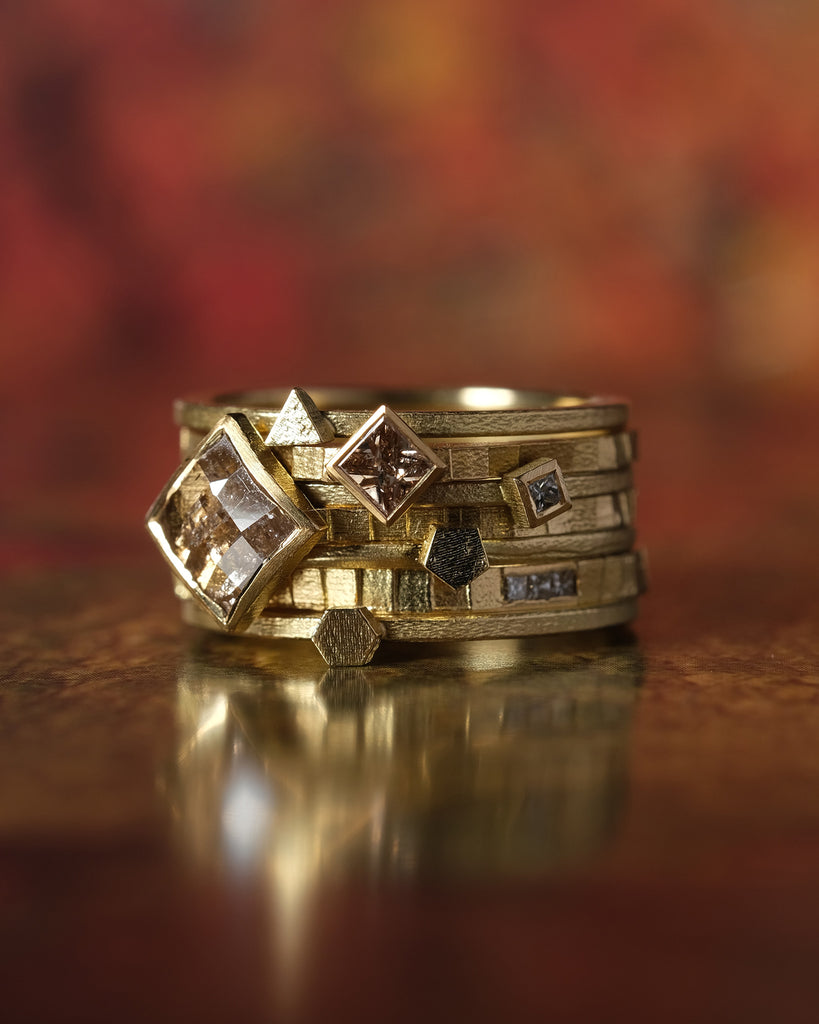 Jo Hayes Ward | Jewellery Designer London| Design led fine jewellery | Stacking rings | Unique  diamonds | Glint | Square