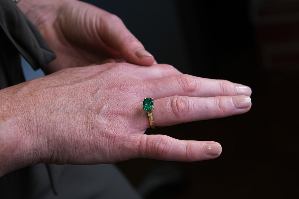 Jo Hayes Ward | Jewellery Designer London| Design led fine jewellery | Custom made jewellery | Lucy's emerald ring