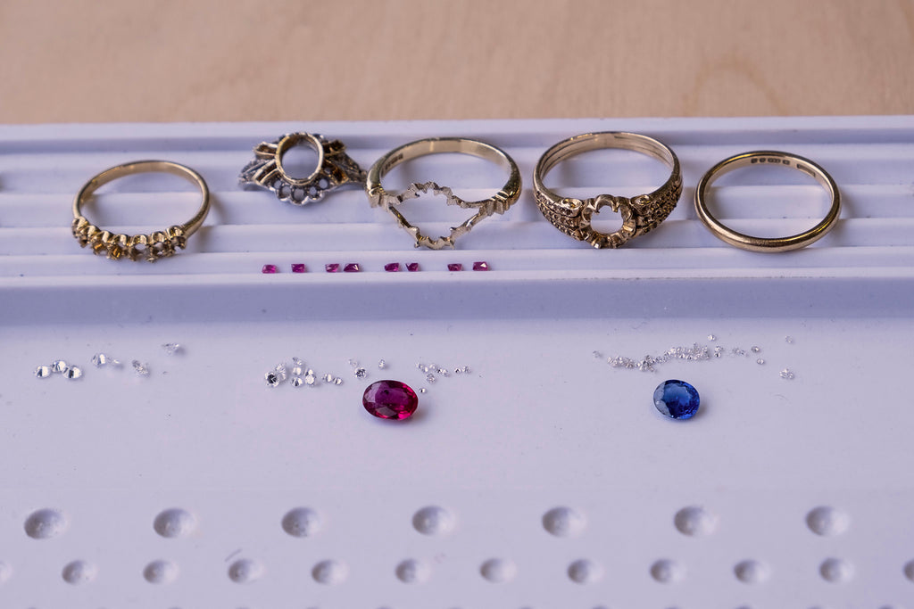 Jo Hayes Ward | Jewellery Designer London| Design led fine jewellery | repurposing jewellery | Diana's ring stack