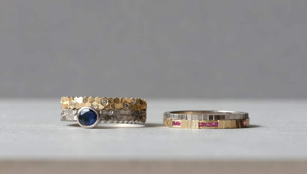 Jo Hayes Ward | Jewellery Designer London| Design led fine jewellery | repurposing jewellery | Diana's ring stack