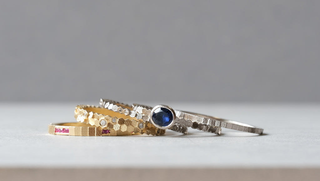 Jo Hayes Ward | Jewellery Designer London| Design led fine jewellery | repurposing jewellery | Diana's ring stack