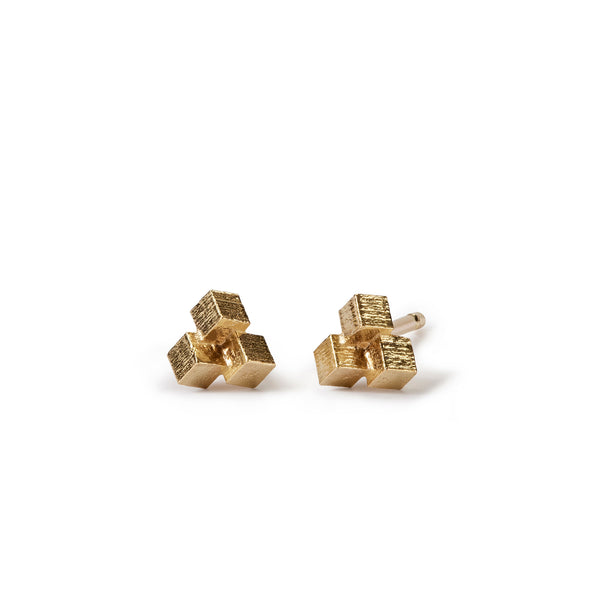 Jo Hayes Ward | Jewellery Designer London| Design led fine jewellery | Unique gifts | Three cube stud gold earrings