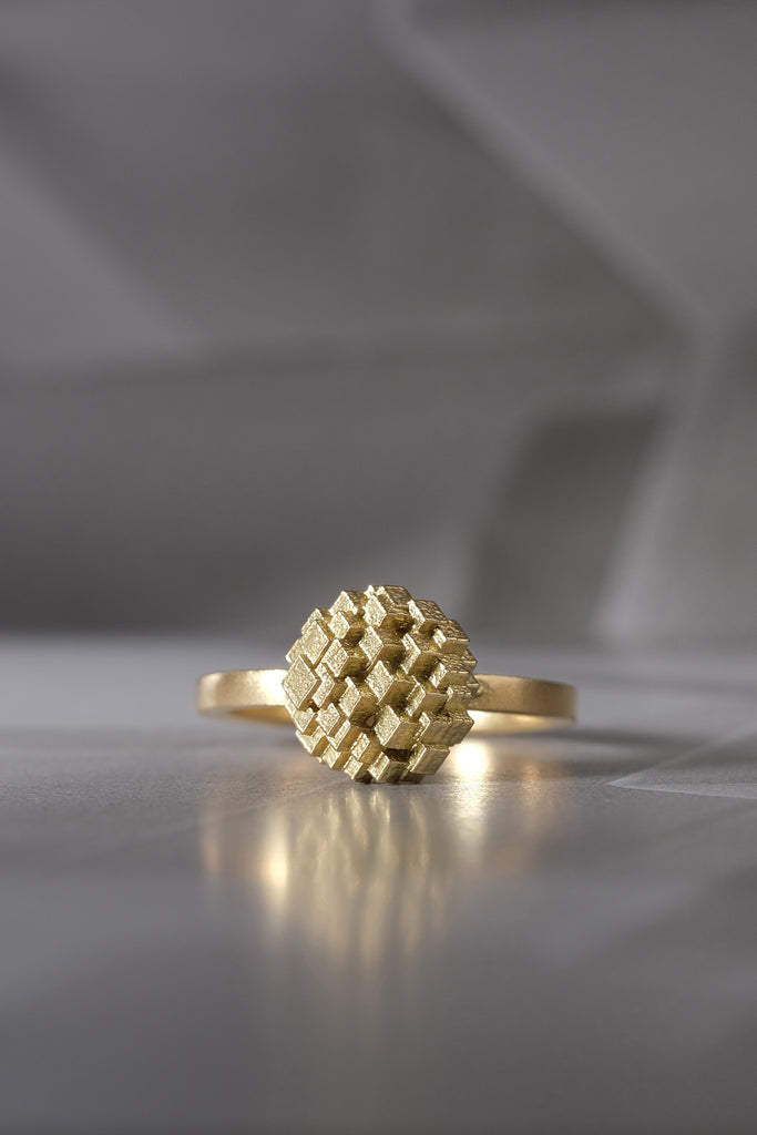 Jo Hayes Ward | Jewellery Designer London| Design led fine jewellery | statement ring | Gold cubes