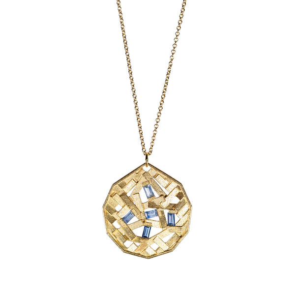 Jo Hayes Ward | Jewellery Designer London| Design led fine jewellery | Unique gems | Parquet bagette sapphire pendant