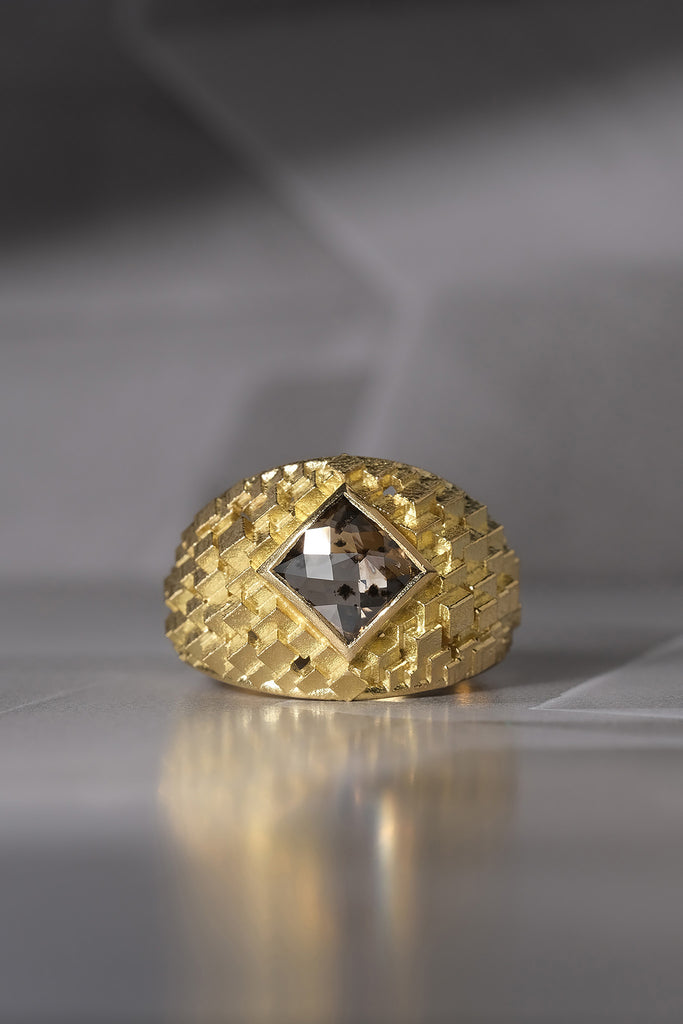 Jo Hayes Ward | Jewellery Designer London| Design led fine jewellery | statement ring | Gold cubes | Unique Rosecut  diamonds