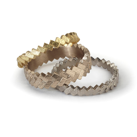 Jo Hayes Ward | Jewellery Designer London | Unique alternative wedding stacking rings | unisex bands | Parquet collection