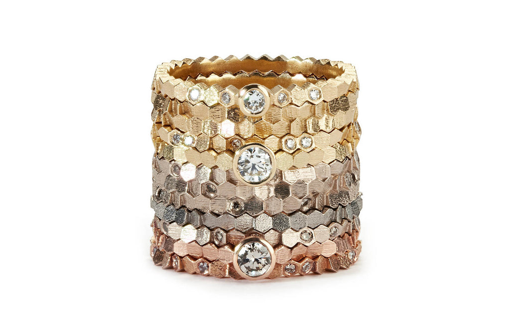 Ombre Hex stacking rings - Shades of gold