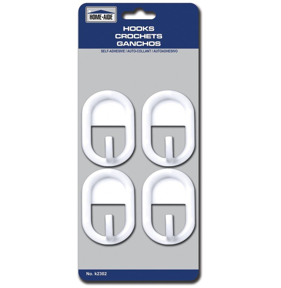 Homeaide 6 White Plastic Self-adhesive Hooks 2x1.25in
