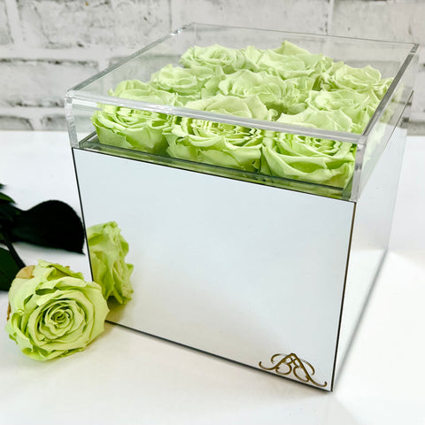Infinity Rose Mirrored Box | Green One Year Roses