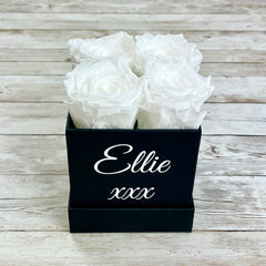 Black Square Petite Infinity Rose Box - Infinity Roses - White One Year Roses - Box of Roses - Rose Colours divider-Angelic White