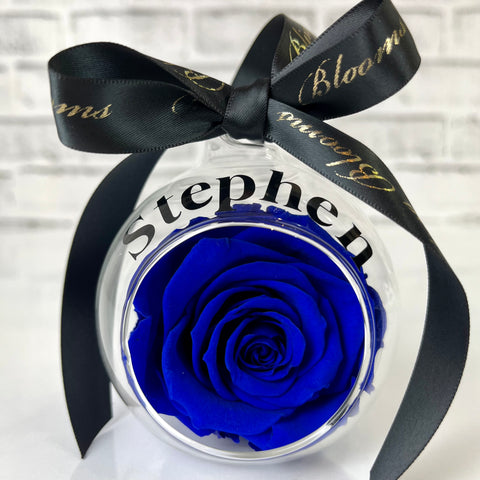 Personalised Glass Bauble | Blue Infinity Rose