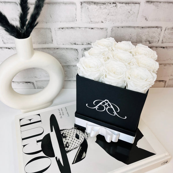 White Infinity Roses | Black Square Sienna Box | One Year Roses