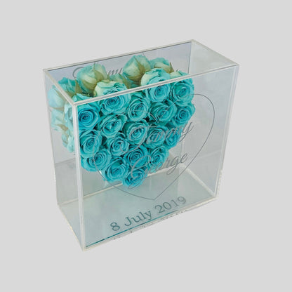 Infinity Rose - Love Blooms - Aqua Infinity Roses - One Year Roses - Rose Heart Frame - Acrylic Box - Rose Colours divider-Tiffany Blue