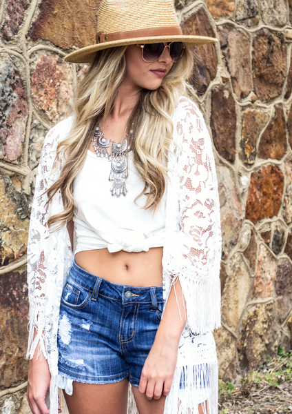 white lace kimono for a music festival outfit