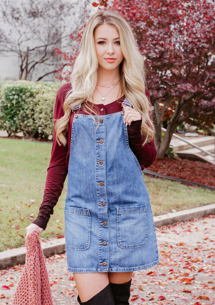 overall dress with sweater